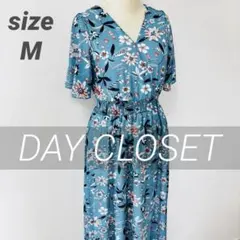 美品✨DAY CLOSET 花柄Vネック マキシ丈ワンピース サイズM ブルーのサムネイル