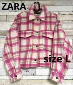 【ZARA】ピンク系チェックフリースジャケット