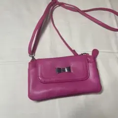 ピンク リボン付きショルダーバッグ