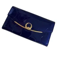 ブルー エナメル調 長財布 ゴールド金具