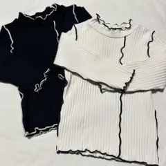 リブ編みフリル襟Tシャツ2色セット