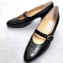 美品 希少25.5cm 銀座ヨシノヤ CREA 本革 パンプス黒 メリージェーンのサムネイル