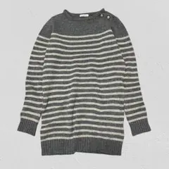 Sunny clouds♡綿ウール ボーダーニット チュニック 肩ボタン　M