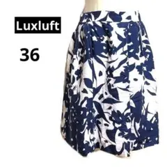（ルクスルフト）Luxluft 麻混ひざ丈スカート　フレア　花柄　36 日本製のサムネイル