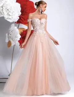 ピンクオフショルダーチュールドレス