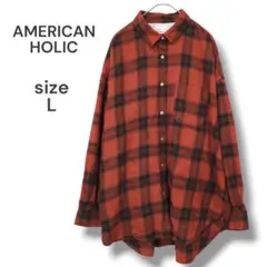 AMERICAN HOLIC　バックタックチェックビエラシャツ　L　レッド×黒
