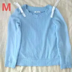 ホットリップス　シアーシャツ　パール付きトップス　リボン付きトップス　長袖シャツ