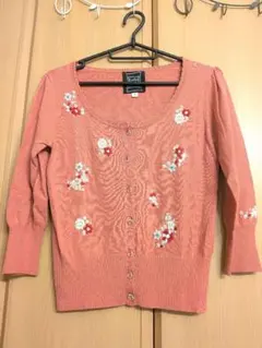 シンシアローリー 花柄刺繍 ピンク 七分袖カーディガンのサムネイル