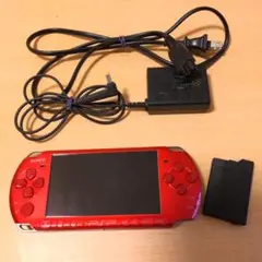 PSP 3000 レッド 動作確認済 バッテリー 充電器 メモリースティック付き