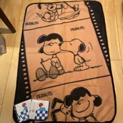 薄手　スヌーピー フリースブランケット+タオルハンカチ 2枚