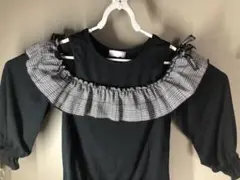CUTE ♡LAVE 150センチ チェック柄フリル付き黒長袖シャツ