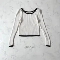 JUNOAH/リブニット/白/長袖/綺麗め/配色/タイト/大人可愛い