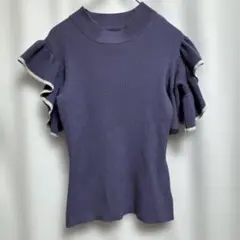 【未使用品】clear パープル フリル袖 ニット 半袖