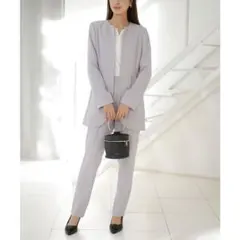 RANANラナン 2点セット ラウンドヘムジャケットセットアップ ライトグレー