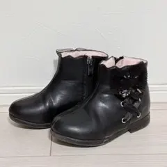 子供靴 女の子 ブーツ ブーティ ショートブーツ 黒 ブラック 17cm