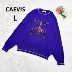 カービス　ゴルフウェア　トレーナー　個性的　パープル　クルーネック　レトロ　L