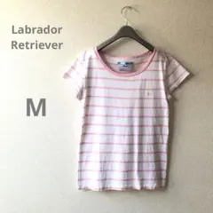 ラブラドールレトリバー　半袖Tシャツ ボーダー ピンク ホワイト　M ロゴ刺繍のサムネイル