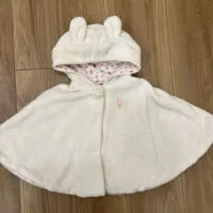 ミキハウス ベビーポンチョ　ホワイト　うさぎ耳