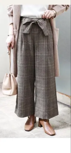 チェック　イージーワイドパンツ