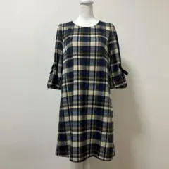 タグ付き　日本製　ギャラリービスコンティ　ワンピース　春　チェック　ブルー　青
