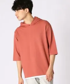 【COMME CA ISM】 フェイクレイヤード ５分袖フードＴシャツ / M