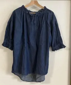 SM2 サマンサモスモス　フリルチュニックブラウス　ブルー