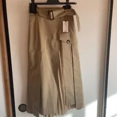 三陽商会 日本製 ベージュ ラップ風 プリーツスカート