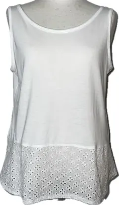 【美品】コムサイズム ホワイト ノースリーブ トップス レース裾付 タンクトップ