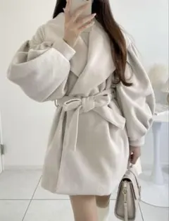 リボンベルト付きボリュームスリーブコート GRL