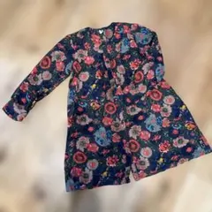 ニノ　花柄 長袖シャツワンピース ネイビー系