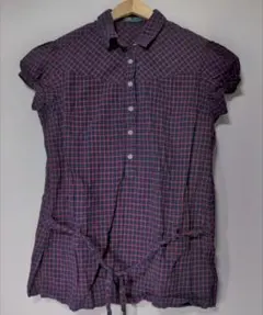 リブインコンフォート 3L ネイビーと赤のチェック柄 半袖シャツ