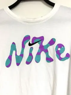 NIKE パープル×ターコイズ ロゴプリント Tシャツ