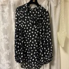 水玉模様のシフォンブラウス