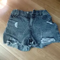 ダメージ加工ダークデニムハーフパンツ S (140)