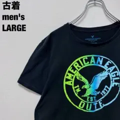 古着 アメリカンイーグル Tシャツ 定番ロゴ カラフル ブラック 黒 L
