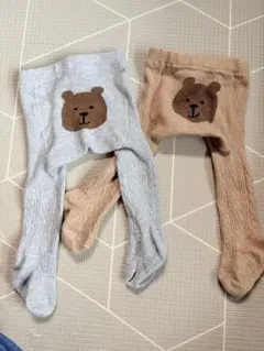GAP クマ刺繍 グレー ベージュ　ベビータイツ セット0〜12M