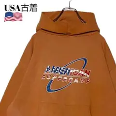 00s USA古着 短丈プルオーバーパーカー オレンヂ L スウェット y2k