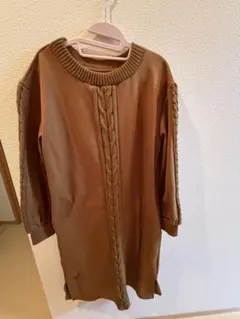 【新品未使用】ニットワンピース Lサイズ ブラウン ケーブル編み 体型カバー