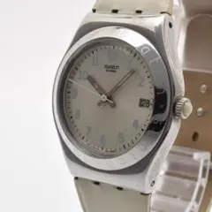 稼働品 swatch スウォッチ レディース腕時計 アイボリーレザー デイト