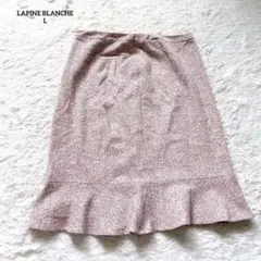 ラピーヌブランシュ　フレアスカート　膝丈　裾フリル　ツイード　上品　ピンクLのサムネイル