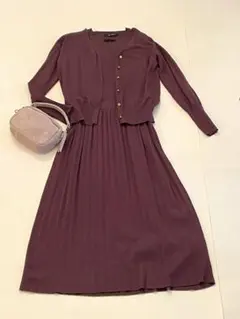 未使用近い ナノ ユニバース ニットワンピース 茶 ノースリーブ カーディガン