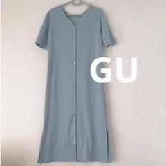 GU リブ編み 半袖 Vネック ワンピース