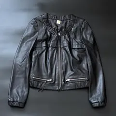 【美品】黒 レザージャケット羊革 短丈 y2k 00s