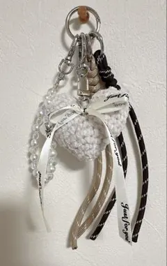 ハート型編み物チャーム キーホルダー