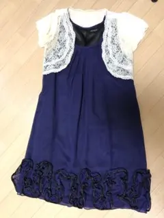 パープル パーティードレス&オフホワイト レース 半袖ボレロセット M〜Lサイズ