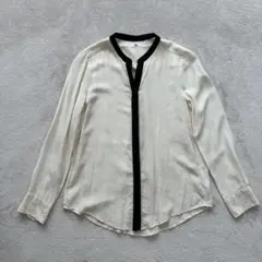 【UNIQLO】バイカラー　シルク100% 長袖ブラウス　Mサイズ　★美品★