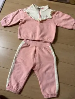 モイモルン ピンク×アイボリー　トレーナー＆パンツ上下セット 90セットアップ