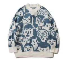 【HOOK】いろんな顔総柄ニット風スウェット