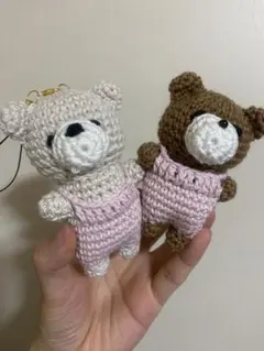 くまさん　あみぐるみ　ストラップ２点セット