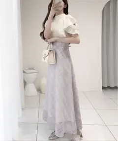 【mily bilet】ダブルフリル袖チェックレースドッキングワンピース